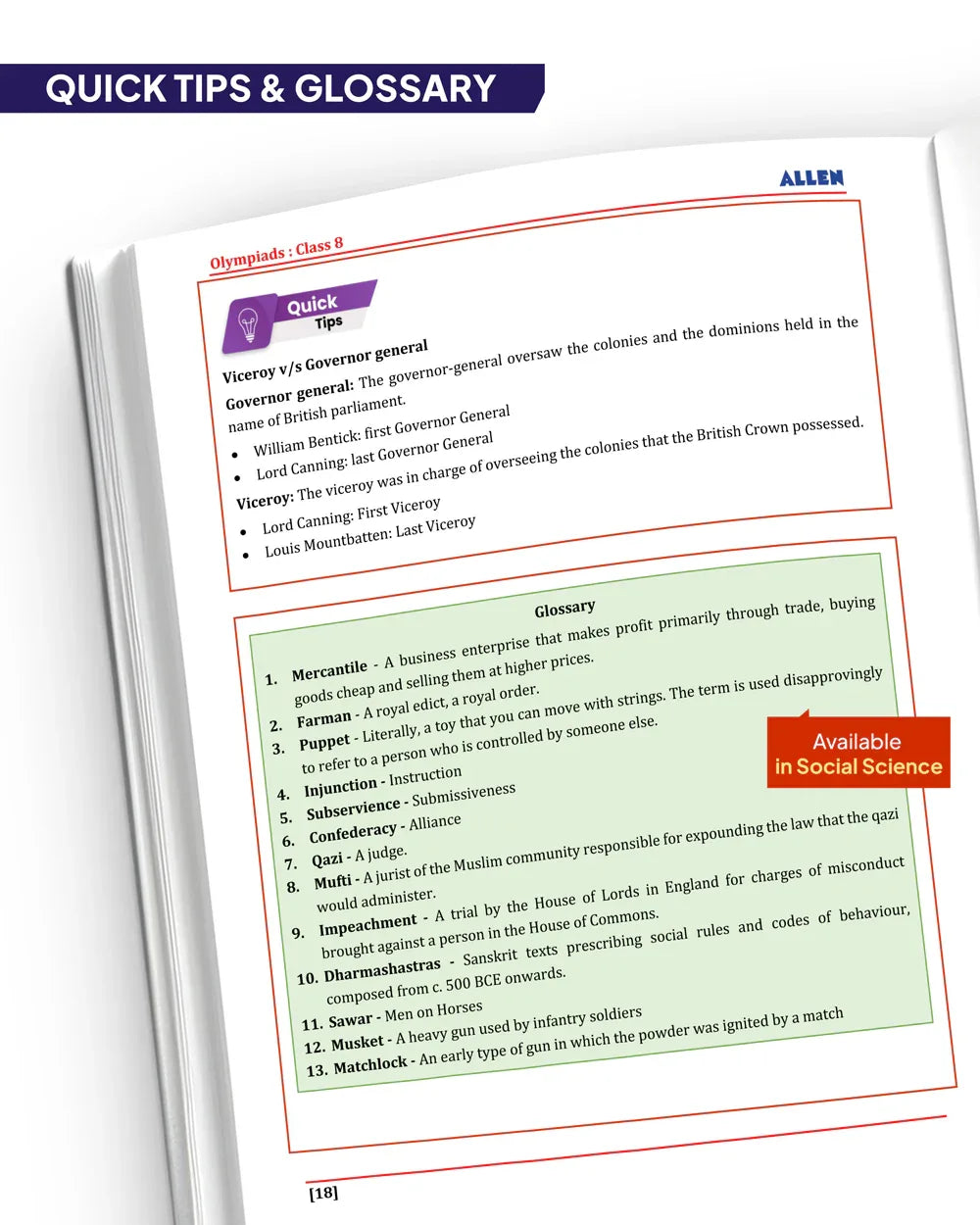 ALLEN Class 8 All-in-One Olympiad Study Material Package -9 Multicolor Modules Covering 7 Core Subjects | Physics, Chemistry, Biology, Maths, Social Science, English & Mental ability