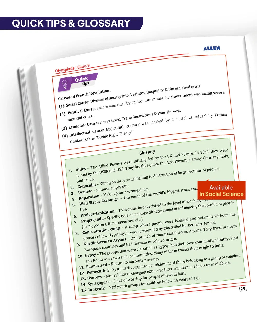 ALLEN Class 9 All-in-One Olympiad Study Material Package -9 Multicolor Modules Covering 7 Core Subjects | Physics, Chemistry, Biology, Maths, Social Science, English & Mental ability