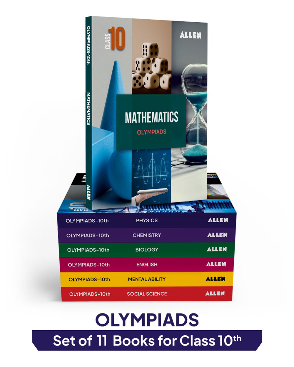 ALLEN Class 10 All-in-One Olympiad Study Material Package -11 Multicolor Modules Covering 7 Core Subjects | Physics, Chemistry, Biology, Maths, Social Science, English & Mental ability