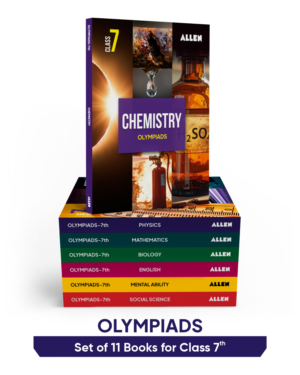 ALLEN Class 7 All-in-One Olympiad Study Material Package -11 Multicolor Modules Covering 7 Core Subjects | Physics, Chemistry, Biology, Maths, Social Science, English & Mental ability