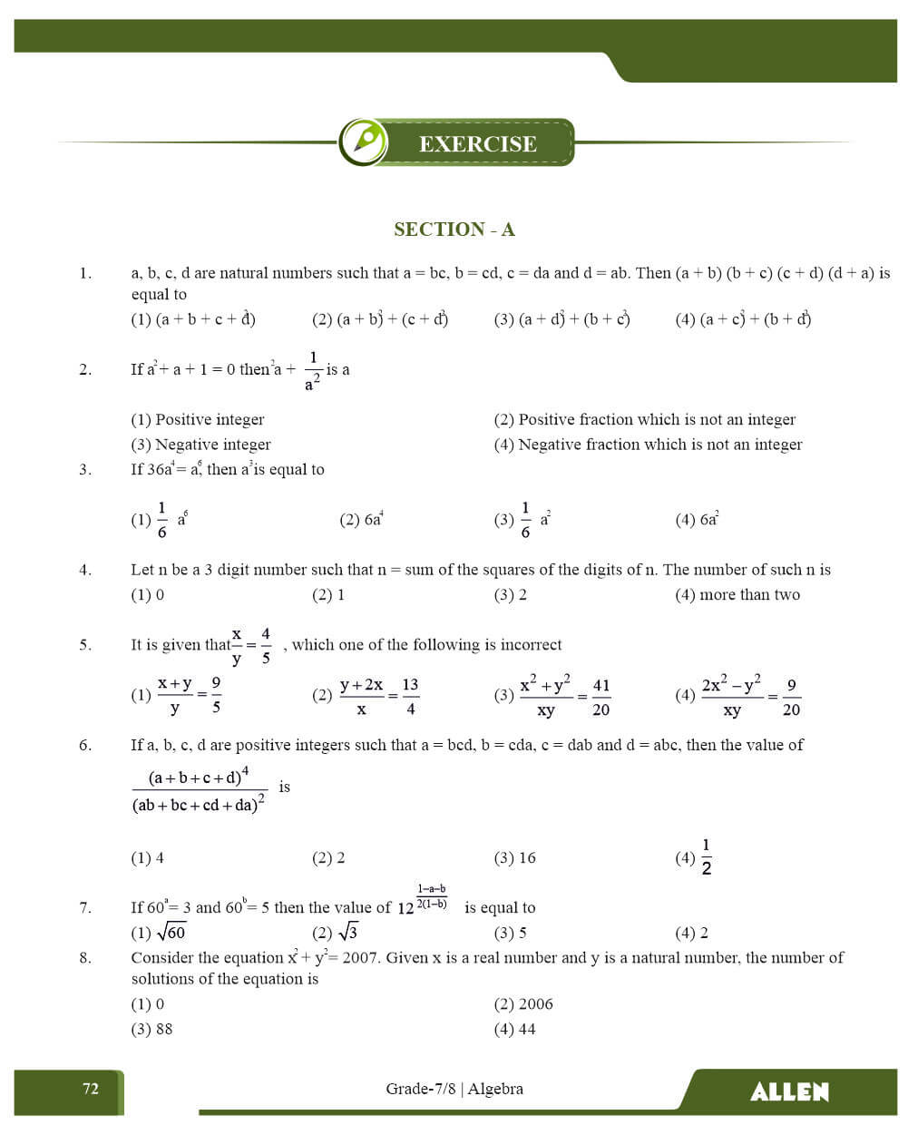 NMTC Question Bank (Multicolor) for Class 7 & 8 – Sub-Junior | Mathematics Olympiad Prep Book with Detailed Answer Key by ALLEN