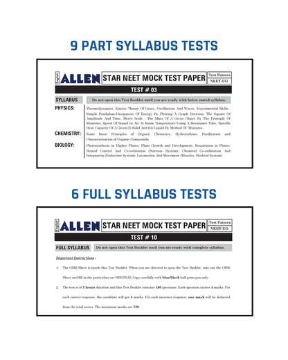 ALLEN STAR NEET Mock Test Papers With Solutions | 15 Mock Tests (9 Part Syllabus + 6 Full Syllabus) as per Latest NTA Pattern (15 OMR Sheets + Solution Booklet) with Past Year Paper Analysis