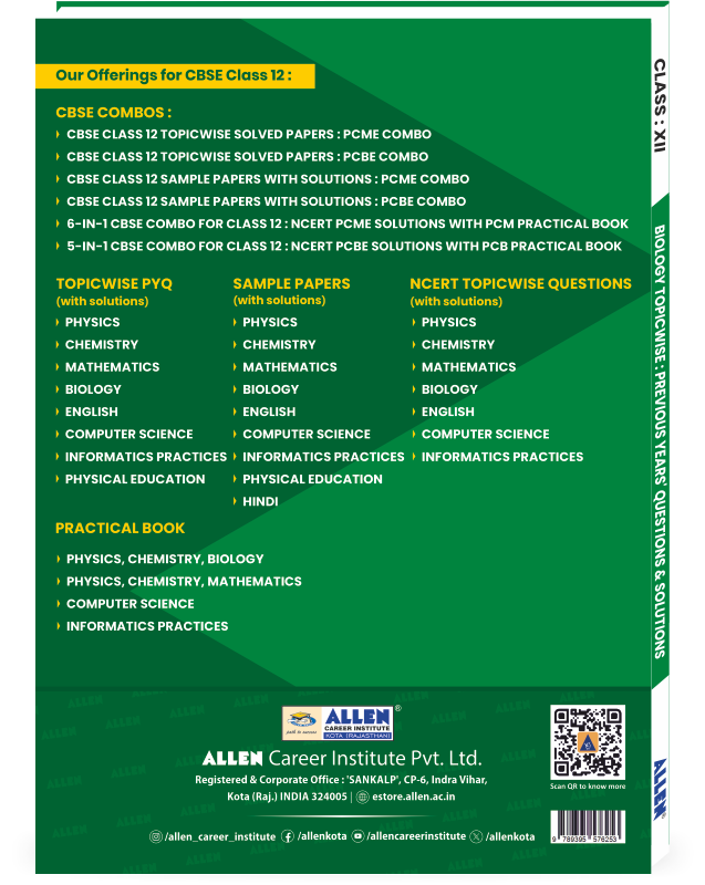 CBSE Biology Topicwise Solved papers from Previous Years for Class 12th by ALLEN