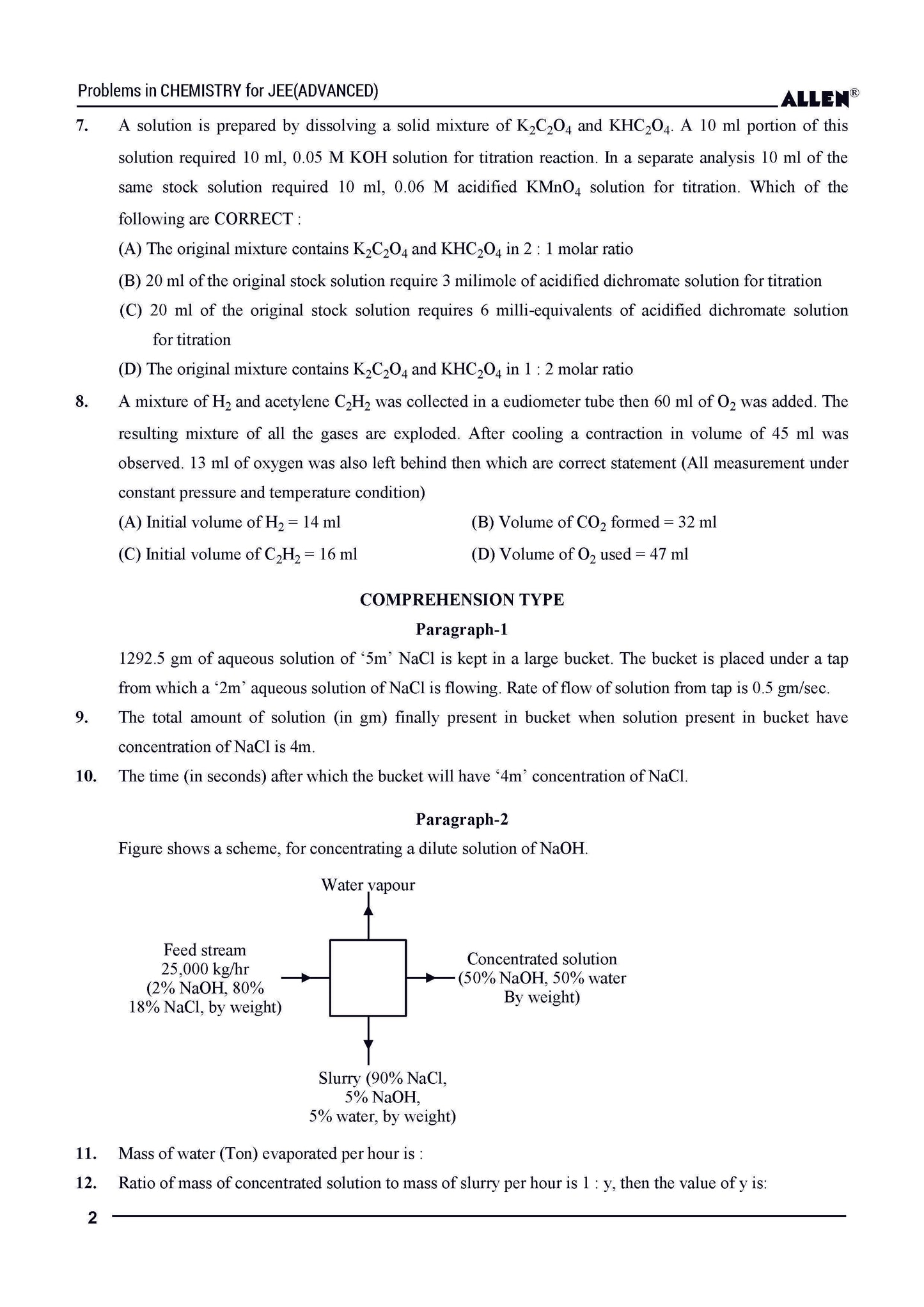 Problems in Chemistry with Answer key for JEE Advanced in English by ALLEN