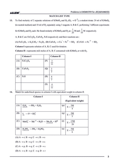 Problems in Chemistry with Answer key for JEE Advanced in English by ALLEN