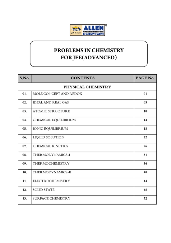 JEE Advanced Problems in PCM with Answer Key - Set of 3 Books – ALLEN E ...
