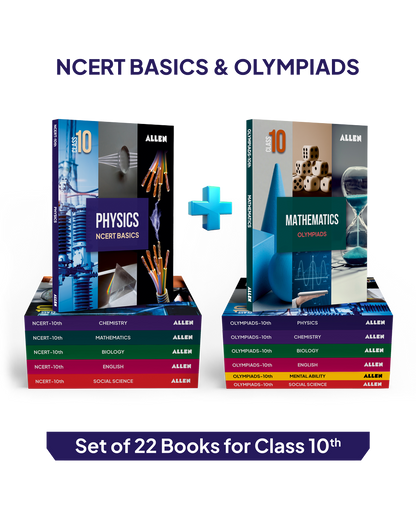 ALLEN Class 10 NCERT + Olympiad Complete Study Material – 22 Multicolor Modules Covering  7 Subjects | Physics, Chemistry, Biology, Maths, Social Science, English & Mental ability