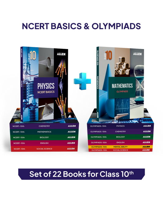 ALLEN Class 10 NCERT + Olympiad Complete Study Material – 22 Multicolor Modules Covering  7 Subjects | Physics, Chemistry, Biology, Maths, Social Science, English & Mental ability