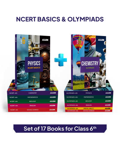 ALLEN Class 6 NCERT + Olympiad Complete Study Material – 17 Multicolor Modules Covering 7 Subjects | Physics, Chemistry, Biology, Maths, Social Science, English & Mental ability