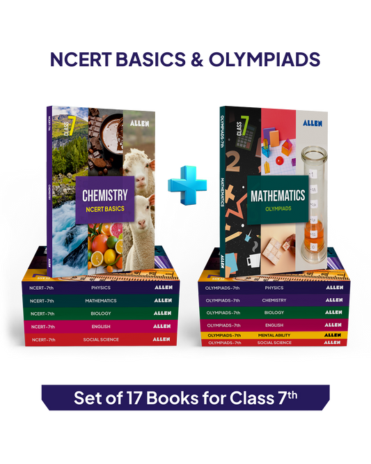 ALLEN Class 7 NCERT + Olympiad Complete Study Material – 17 Multicolor Modules Covering 7 Subjects | Physics, Chemistry, Biology, Maths, Social Science, English & Mental ability