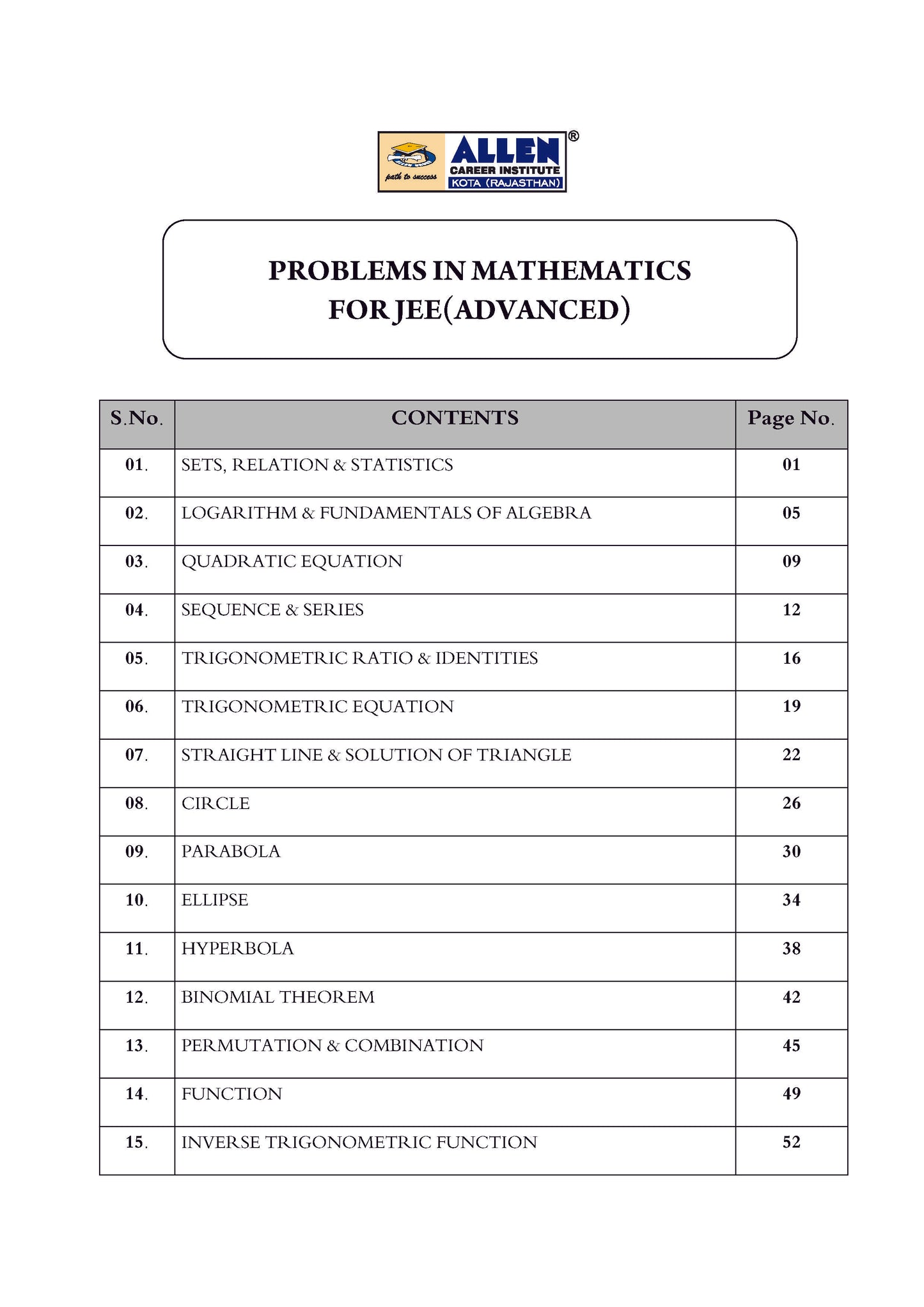 Problems in Physics, Chemistry & Mathematics with Answer key for JEE Advanced in English by ALLEN (Set of 3 Books Combo)