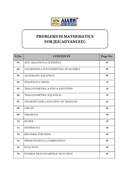 Problems in Physics, Chemistry & Mathematics with Answer key for JEE Advanced in English by ALLEN (Set of 3 Books Combo)
