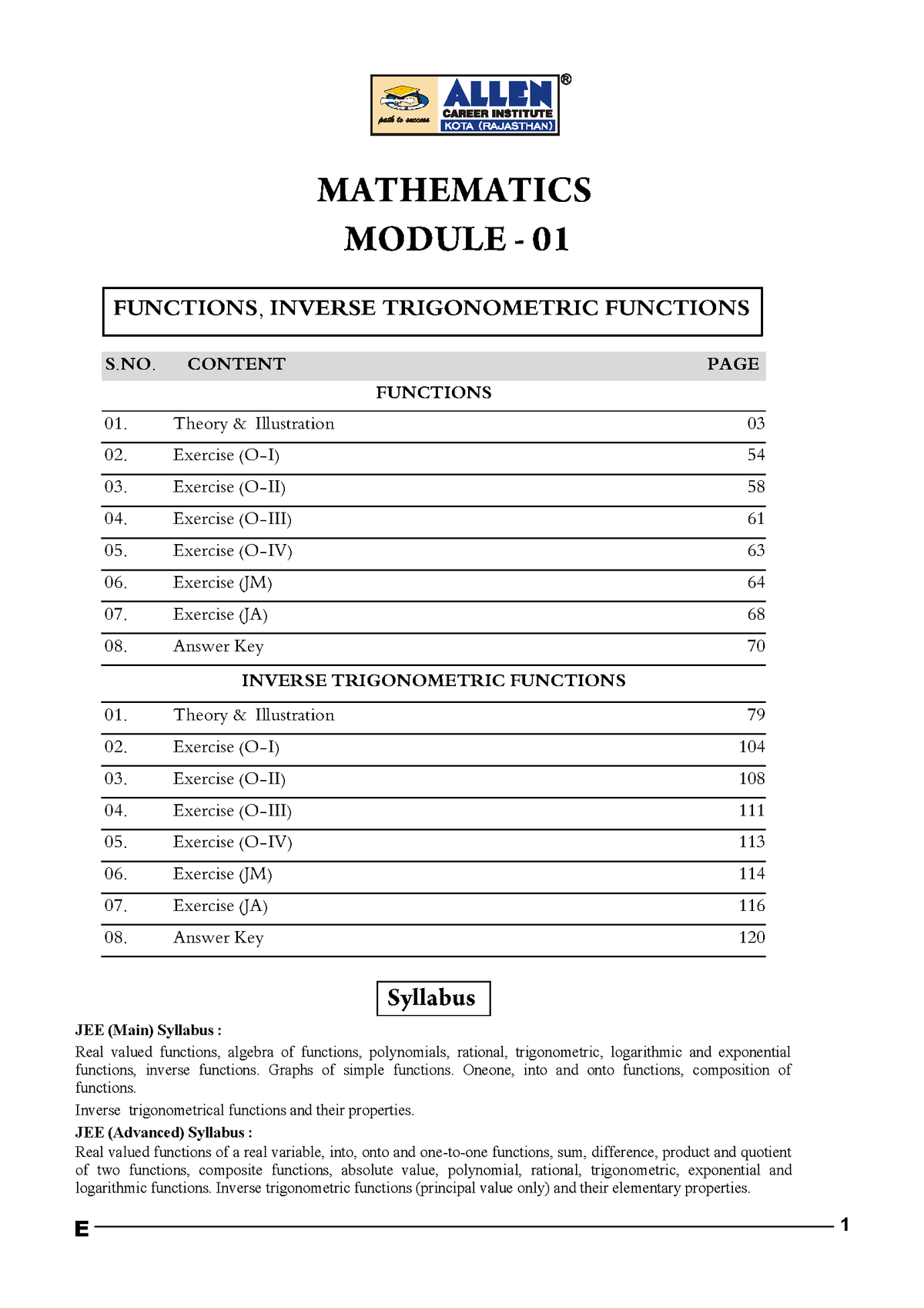 ALLEN 12th MATHEMATICS Study Material Package for JEE Main+Advanced (Set of 7 Modules Combo ) in Hindi | Enthusiast