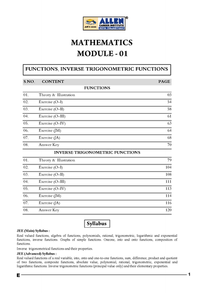 ALLEN 12th MATHEMATICS Study Material Package for JEE Main+Advanced (Set of 7 Modules Combo ) in Hindi | Enthusiast
