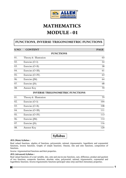 ALLEN 12th MATHEMATICS Study Material Package for JEE Main+Advanced (Set of 7 Modules Combo ) in Hindi | Enthusiast