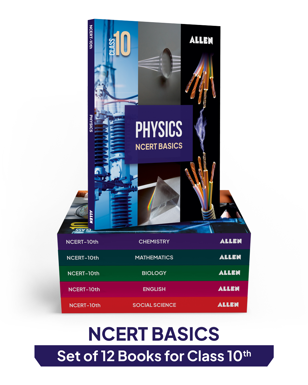 ALLEN Class 10 NCERT All-in-One Study material Package – 12 Multicolor Modules covering 6 Subjects | Physics, Chemistry, Biology, Maths, Social Science & English