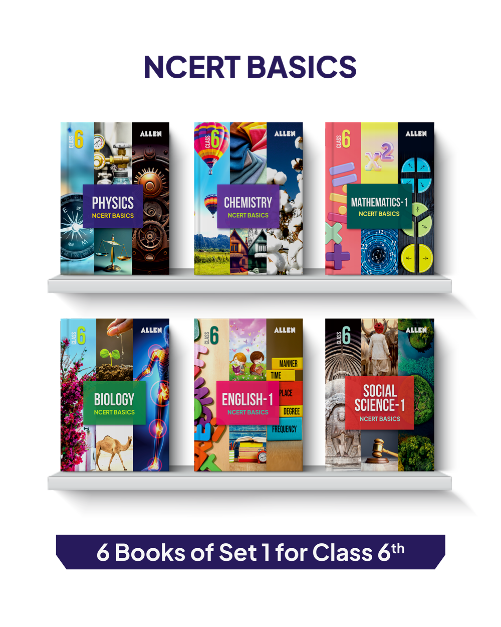 ALLEN Class 6 NCERT All-in-One Study Material Package - 9 Multicolor Modules Covering 6 Core Subjects | Physics, Chemistry, Biology, Maths, Social Science & English