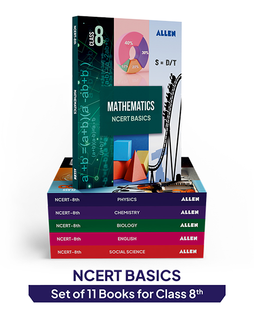 ALLEN Class 8 NCERT All-in-One Study Material Package - 11 Multicolor Modules Covering 6 Core Subjects | Physics, Chemistry, Biology, Maths, Social Science & English