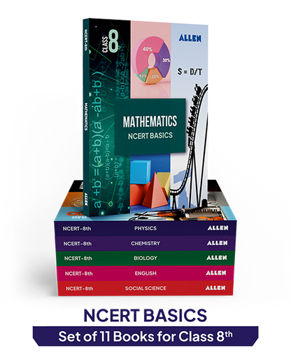 ALLEN Class 8 NCERT All-in-One Study Material Package - 11 Multicolor Modules Covering 6 Core Subjects | Physics, Chemistry, Biology, Maths, Social Science & English
