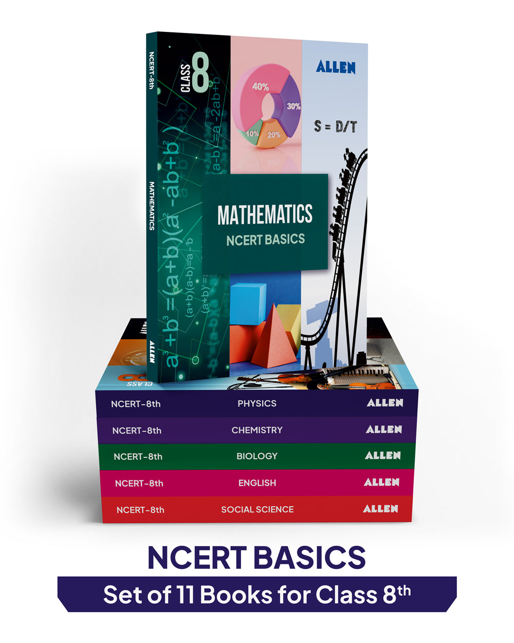 ALLEN Class 8 NCERT All-in-One Study Material Package - 11 Multicolor Modules Covering 6 Core Subjects | Physics, Chemistry, Biology, Maths, Social Science & English