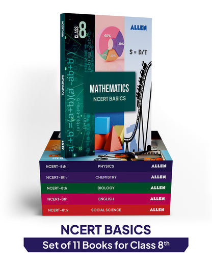 ALLEN Class 8 NCERT All-in-One Study Material Package - 11 Multicolor Modules Covering 6 Core Subjects | Physics, Chemistry, Biology, Maths, Social Science & English