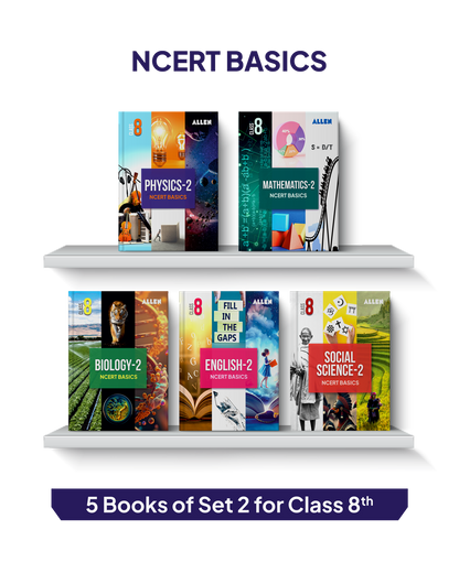 ALLEN Class 8 NCERT All-in-One Study Material Package - 11 Multicolor Modules Covering 6 Core Subjects | Physics, Chemistry, Biology, Maths, Social Science & English