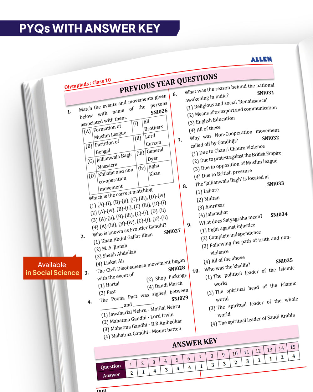 ALLEN Class 10 All-in-One Olympiad Study Material Package -10 Multicolor Modules Covering 7 Core Subjects | Physics, Chemistry, Biology, Maths, Social Science, English & Mental ability