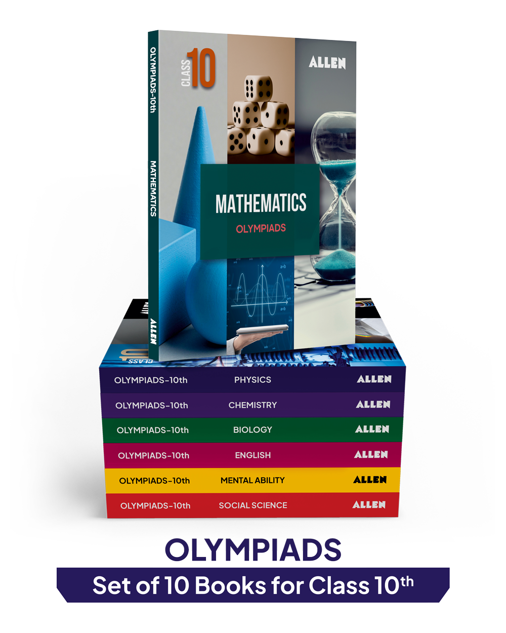 ALLEN Class 10 All-in-One Olympiad Study Material Package -10 Multicolor Modules Covering 7 Core Subjects | Physics, Chemistry, Biology, Maths, Social Science, English & Mental ability