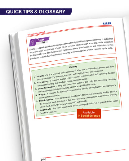 ALLEN Class 7 All-in-One Olympiad Study Material Package -8 Multicolor Modules Covering 7 Core Subjects | Physics, Chemistry, Biology, Maths, Social Science, English & Mental ability