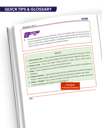 ALLEN Class 7 All-in-One Olympiad Study Material Package -9 Multicolor Modules Covering 7 Core Subjects | Physics, Chemistry, Biology, Maths, Social Science, English & Mental ability