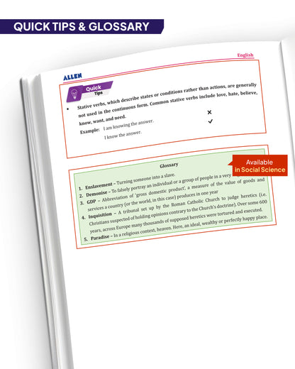ALLEN Class 8 All-in-One Olympiad Study Material Package -9 Multicolor Modules Covering 7 Core Subjects | Physics, Chemistry, Biology, Maths, Social Science, English & Mental ability