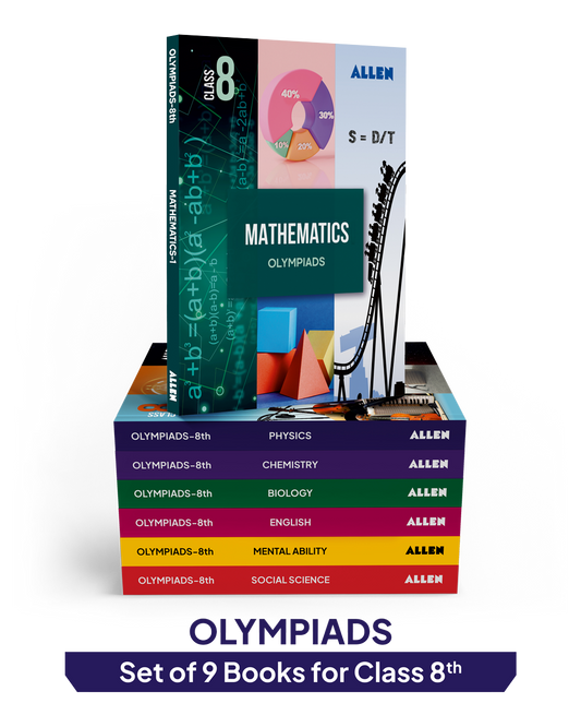 ALLEN Class 8 All-in-One Olympiad Study Material Package -9 Multicolor Modules Covering 7 Core Subjects | Physics, Chemistry, Biology, Maths, Social Science, English & Mental ability