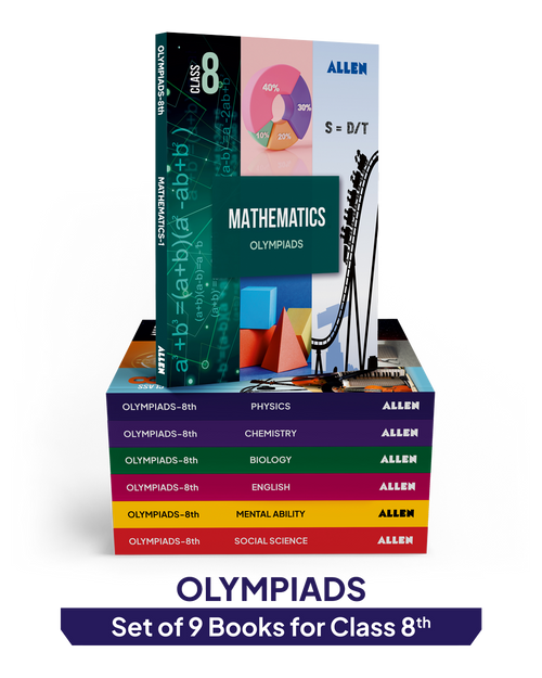 ALLEN Class 8 All-in-One Olympiad Study Material Package -9 Multicolor Modules Covering 7 Core Subjects | Physics, Chemistry, Biology, Maths, Social Science, English & Mental ability