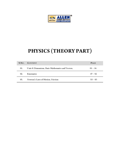ALLEN 11th PHYSICS Study Material Package for JEE Main+Advanced (Set of 6 Modules Combo) Nurture