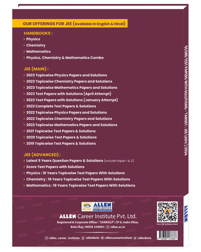 ALLEN SCORE 10 Test Papers with Solutions (Paper 1 & 2) for JEE Advanced 2024 | Physics, Chemistry & Mathematics