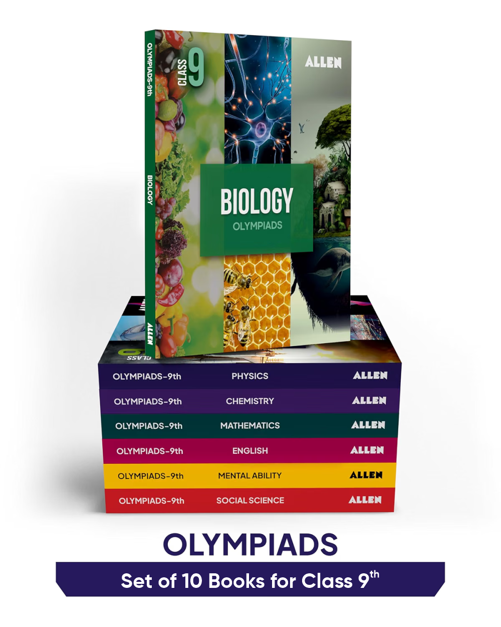 ALLEN Class 9 All-in-One Olympiad Study Material Package -10 Multicolor Modules Covering 7 Core Subjects | Physics, Chemistry, Biology, Maths, Social Science, English & Mental ability